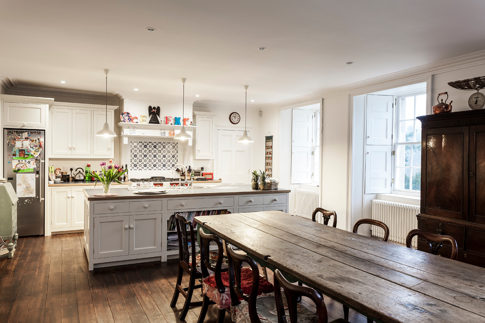 Distressed Dining Table Kitchen Traditional with Blue and White Mosaic