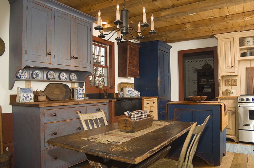 Distressed Furniture for Sale Kitchen Rustic with Blue Cabinets Chandelier Exposed