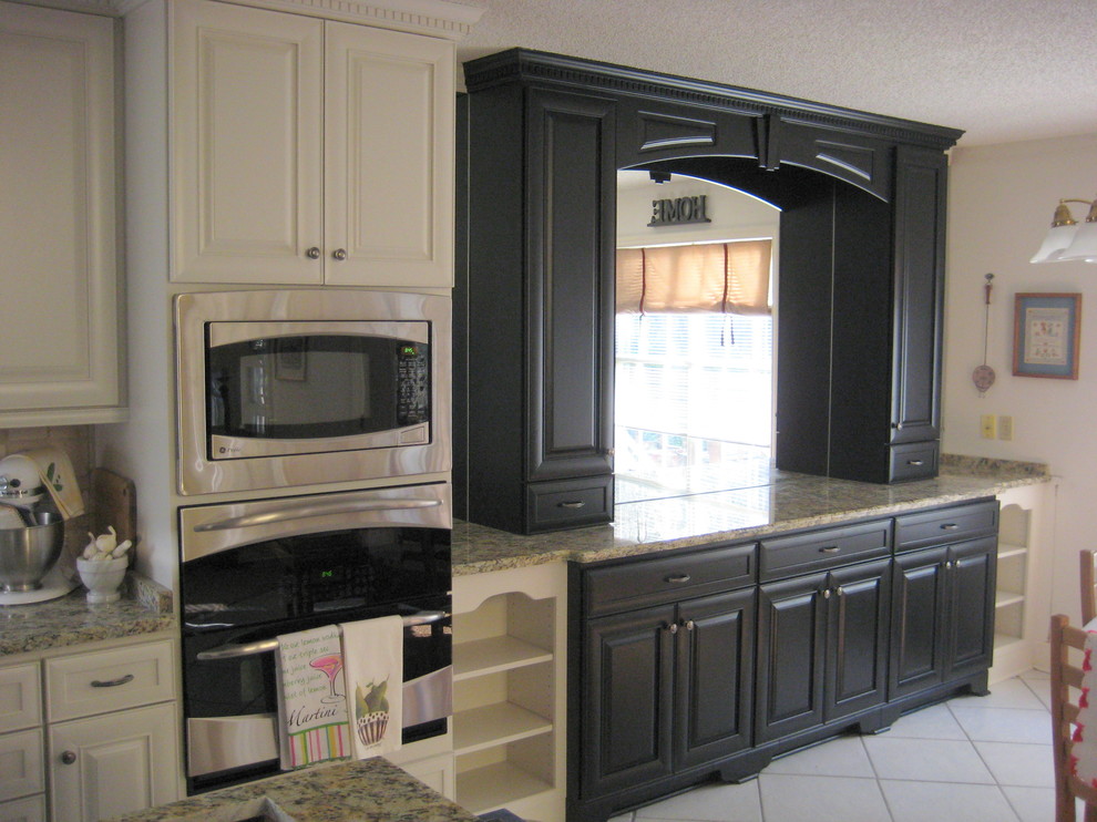 Distressed Kitchen Cabinets Kitchen Traditional with Black Bookcase Buffet Crown