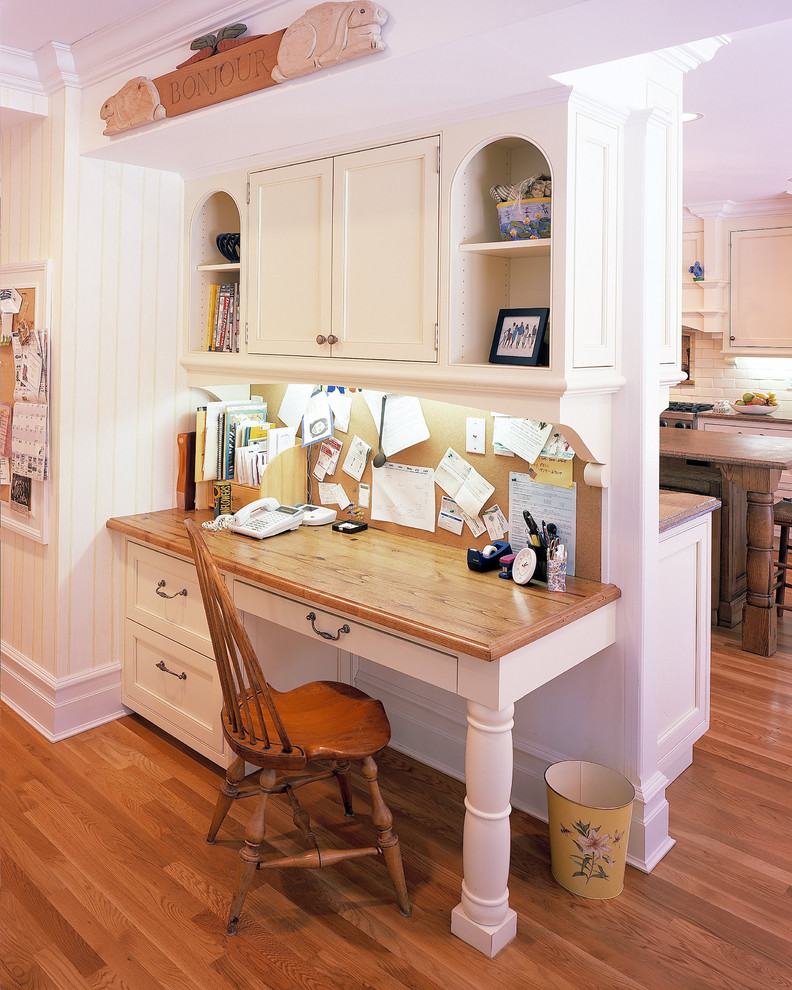Distressed Wood Desk Kitchen Traditional with Bead Board Built In