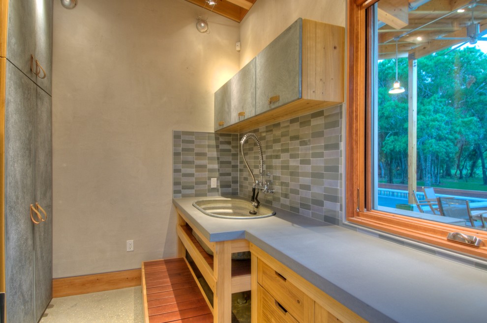 Dog Bathing Station Laundry Room Modern with Concrete Counters Concrete Floors