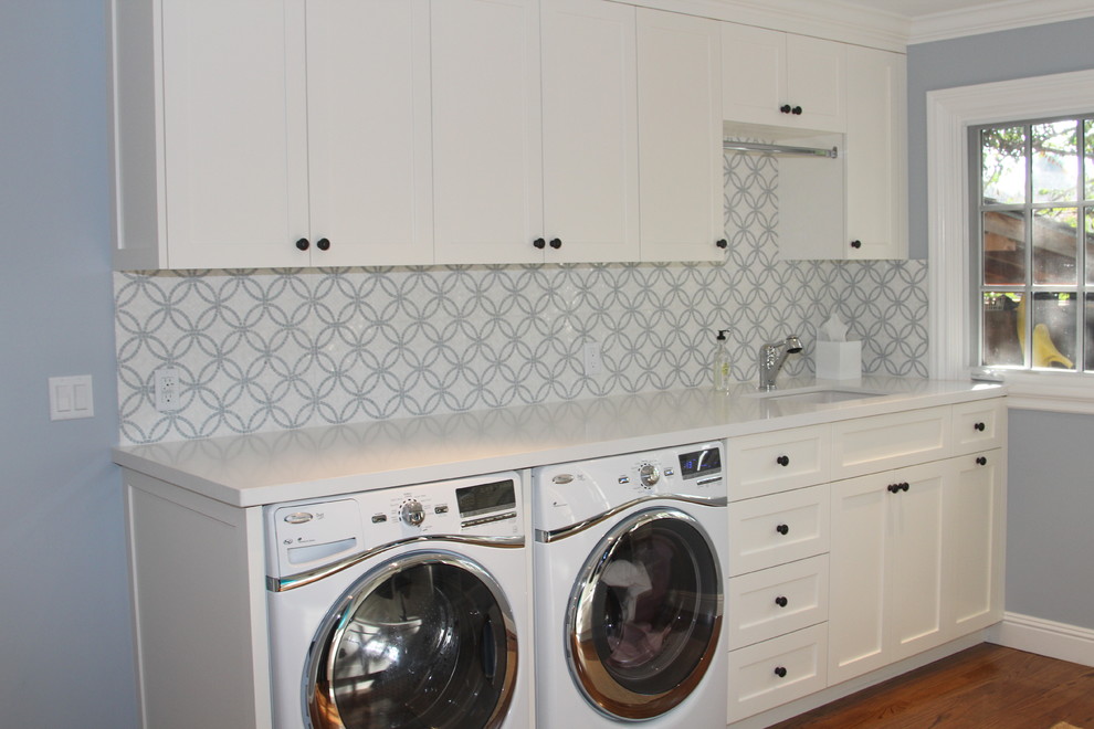 Dog Wash Stations Laundry Room Traditional with Laundry Marble Mosaic White