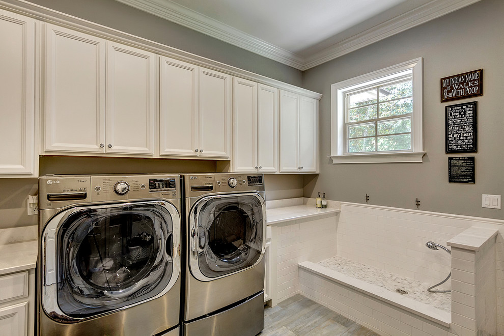 Dog Washing Stations Laundry Room Traditional with Artwork Crown Molding Dog