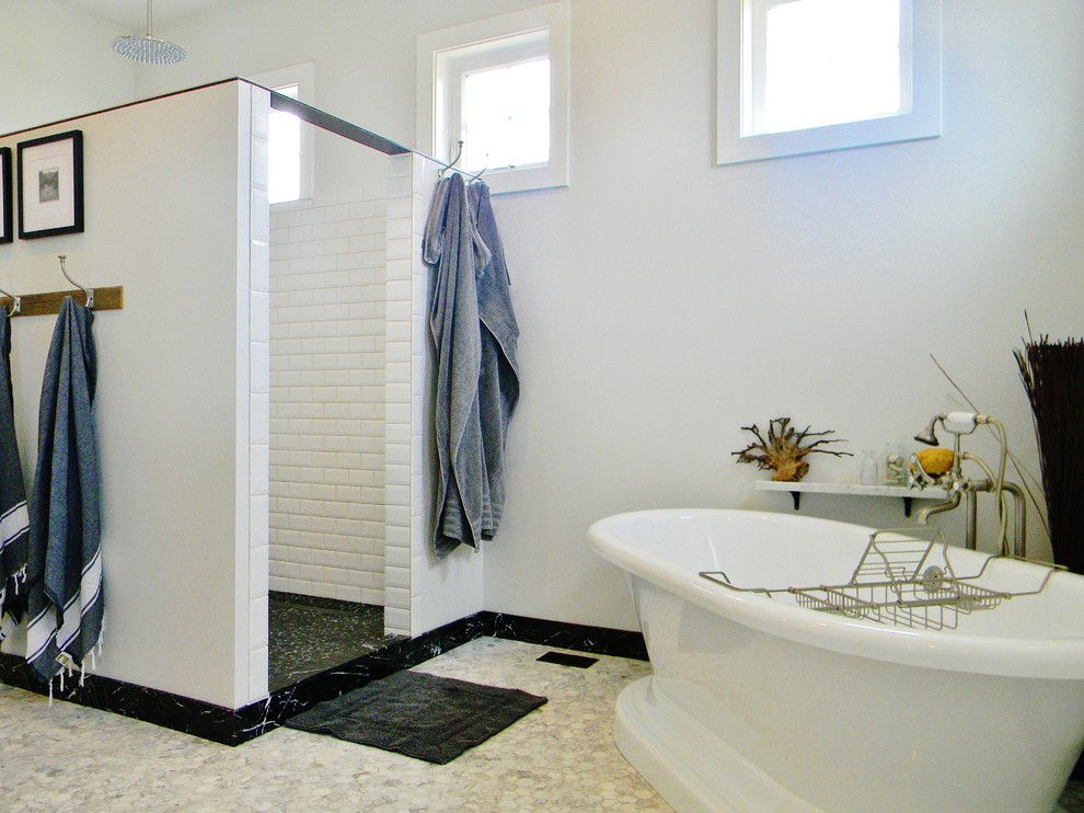 Doorless Shower Design Bathroom Farmhouse with Clawfoot Bathtub Diy Grey
