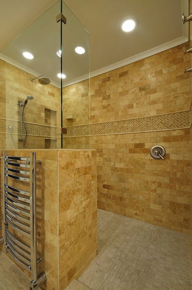 Doorless Walk in Shower Bathroom Traditional with Door Less Walk in Shower Travertine
