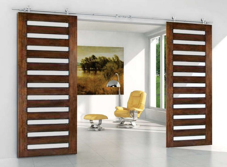 double barn doors Spaces Modern with barn door hardware double