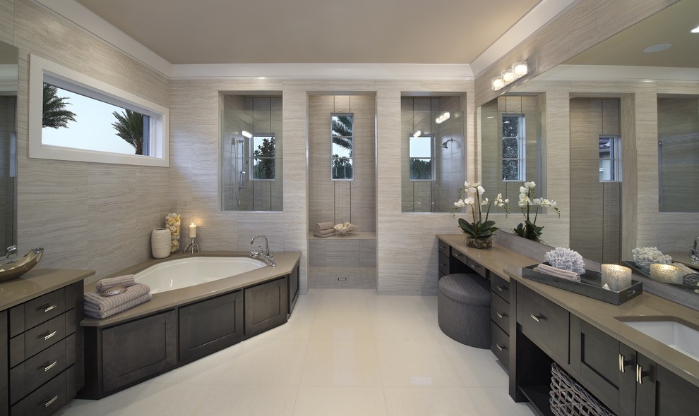 Double Bathroom Vanities Bathroom Contemporary with Bathroom Light Beige Ceiling