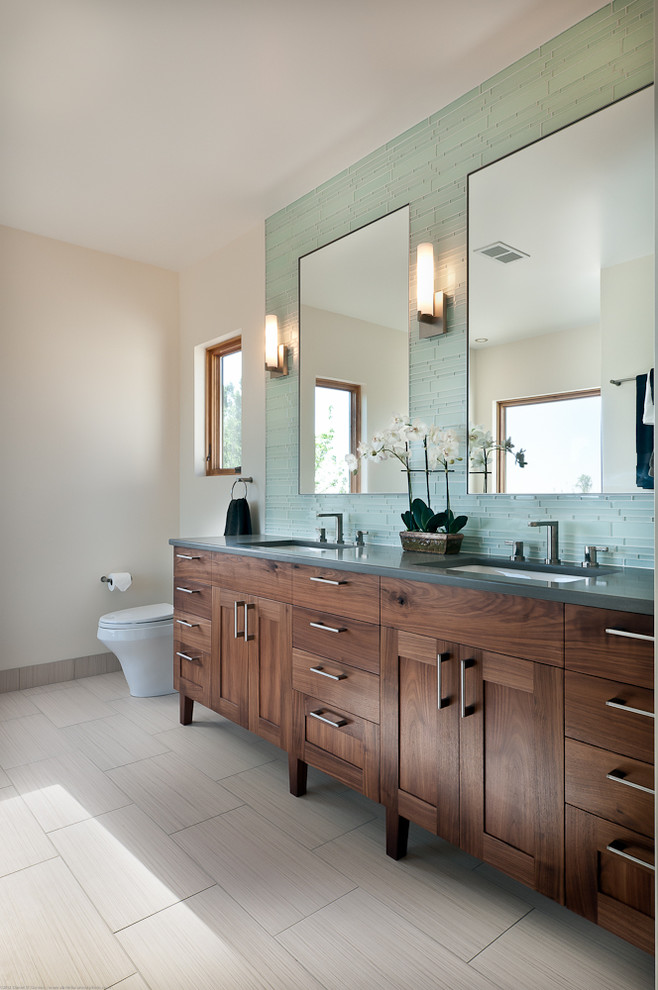 Double Bathroom Vanities Bathroom Transitional with Bathroom Mirror Beige Tile