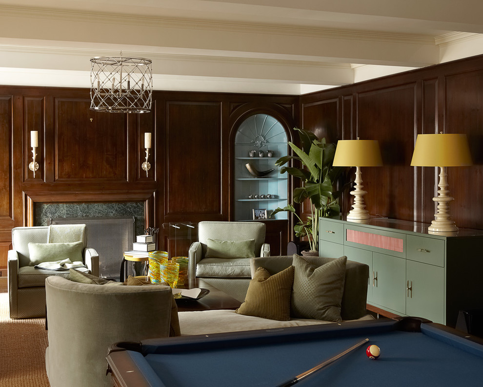 Double Lounge Chair Family Room Contemporary with Antique Berkeley Built in Shelves