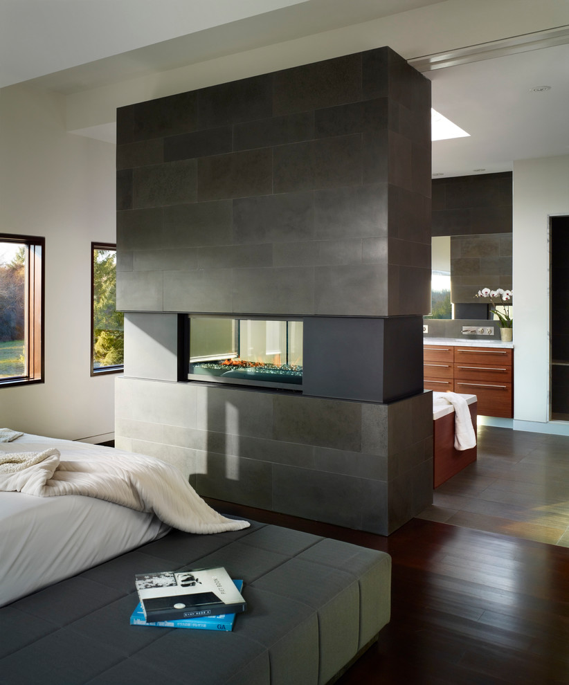 Double Sided Fireplace Bedroom Contemporary with Architecture Basalt Tile Bluestone