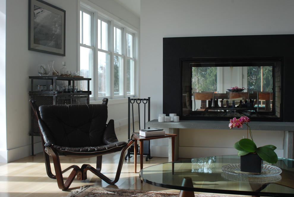 Double Sided Gas Fireplace Living Room Contemporary with Bar Chair Coffee Table