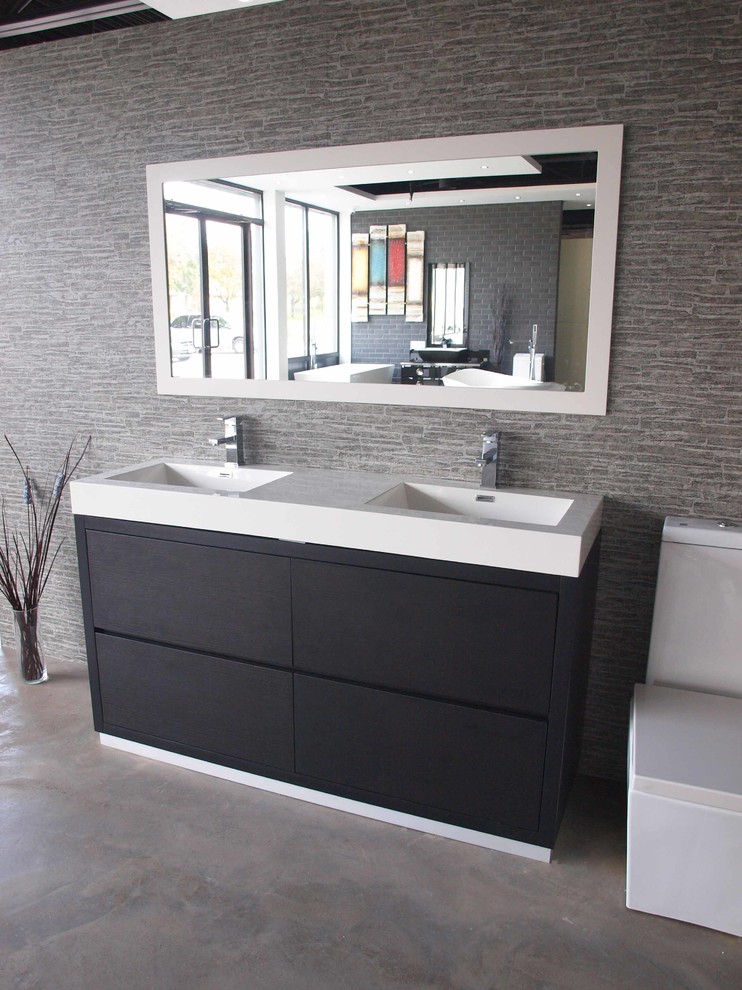 Double Sink Bathroom Vanity Bathroom Contemporary with 60 Black Floor Mount