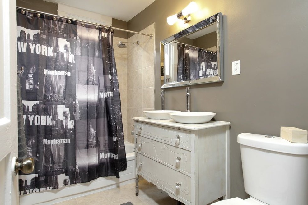 Double Sink Vanity 60 Bathroom Eclectic with Antique Dresser Beige Floor