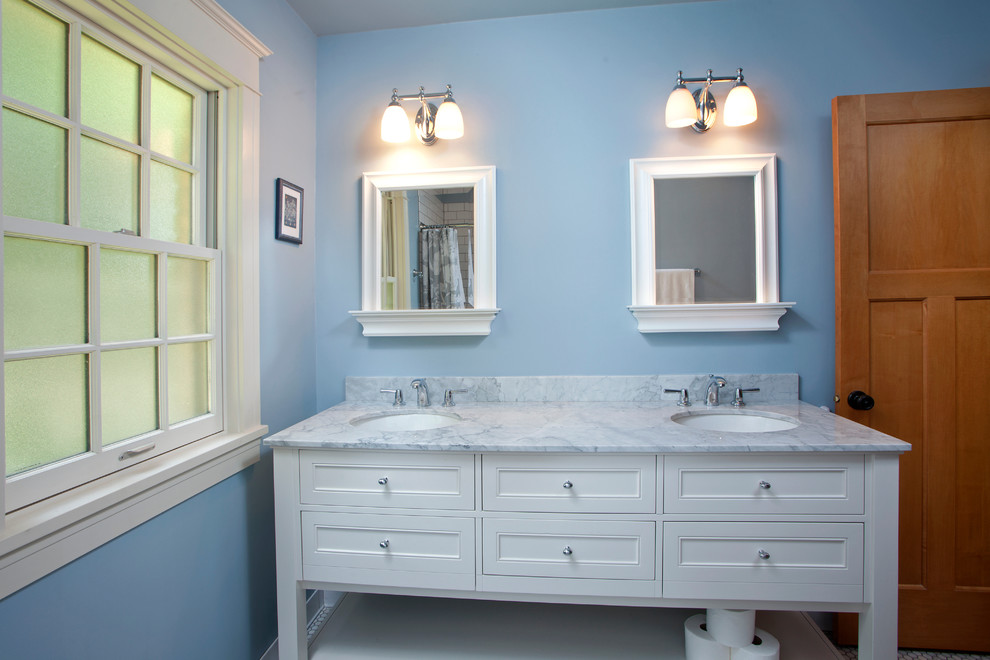 Double Sink Vanity Top Bathroom Traditional with Chrome Fixtures Double Mirror