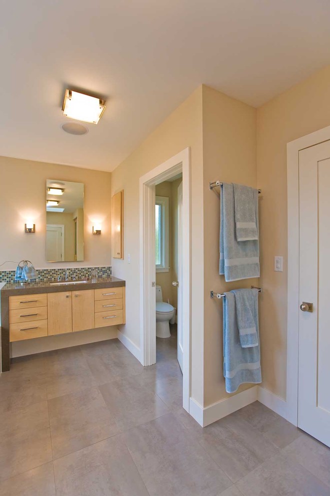 Double Towel Bar Bathroom Contemporary with Baseboard Large Tile Master