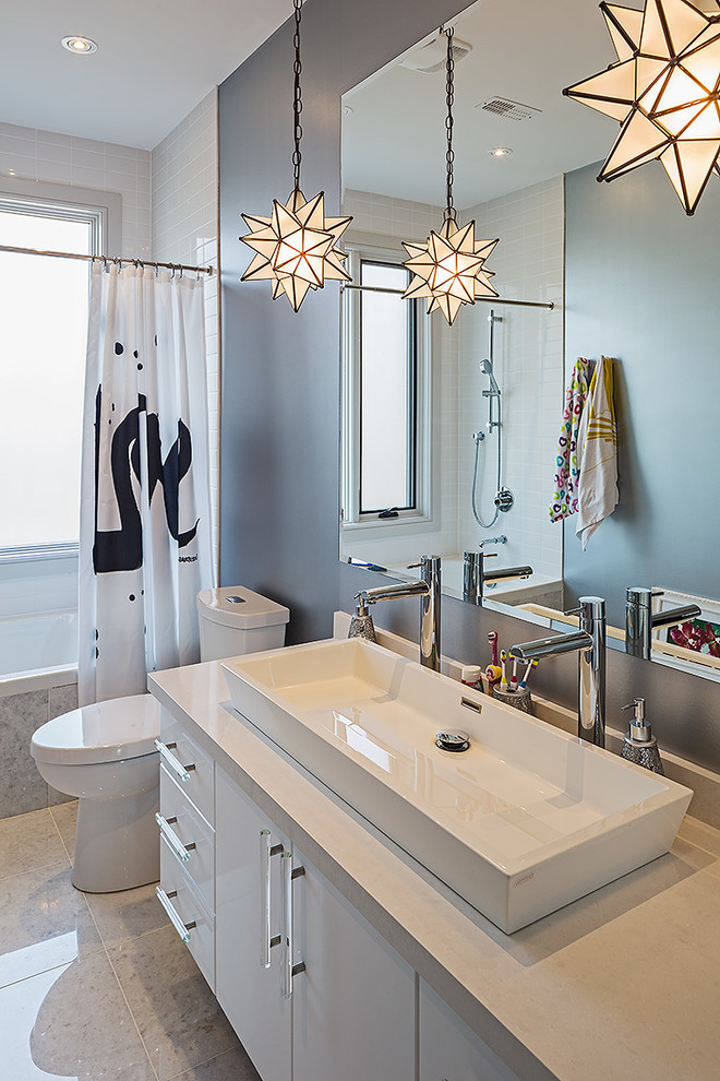 Double Trough Sink Bathroom Contemporary with Beige Countertop Black And