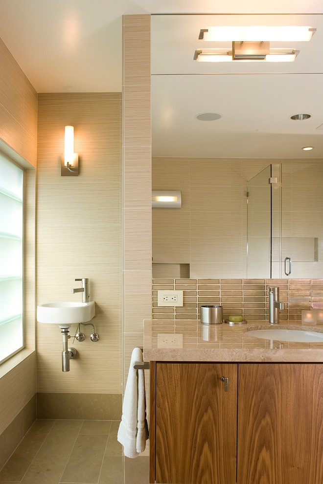 Double Vessel Sink Bathroom Contemporary with Ann Sacks Tile Bathroom