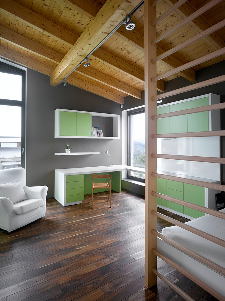 Dove Grey Paint Kids Modern with Beams Bed Corner Desk