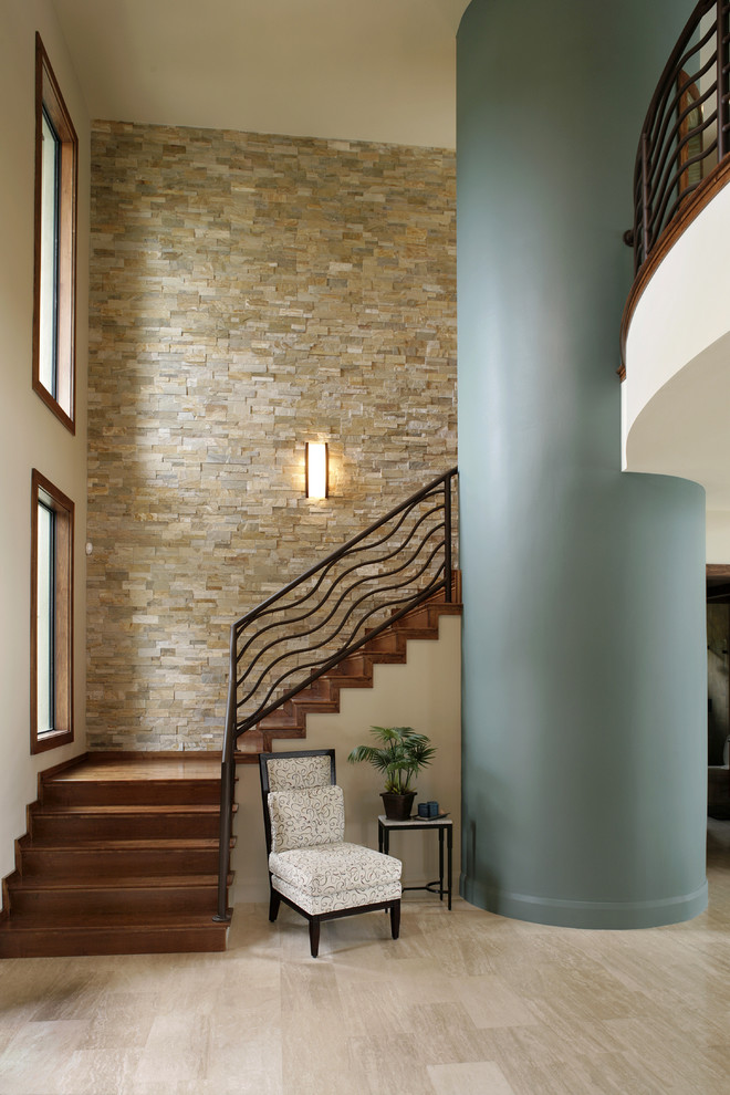 Dove Grey Paint Staircase Contemporary with Accent Table Custom Dark