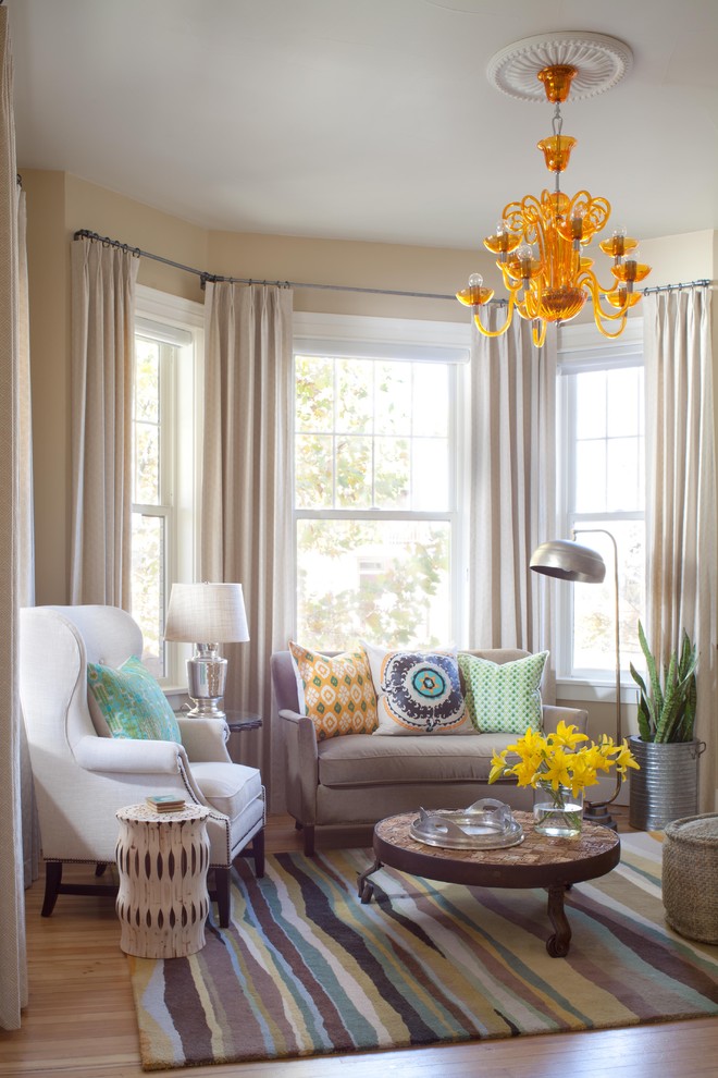 Drapes for Bay Window Family Room Contemporary with Accent Tables Bay Window