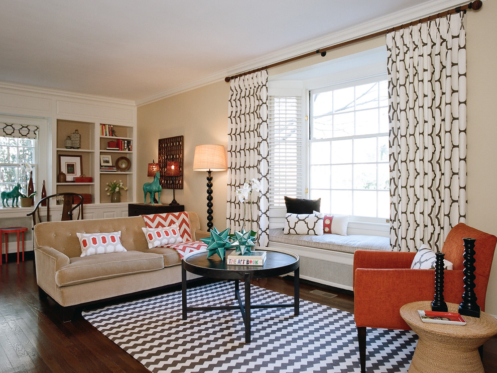 Drapes for Bay Window Living Room Contemporary with Bay Window Beige Patterned