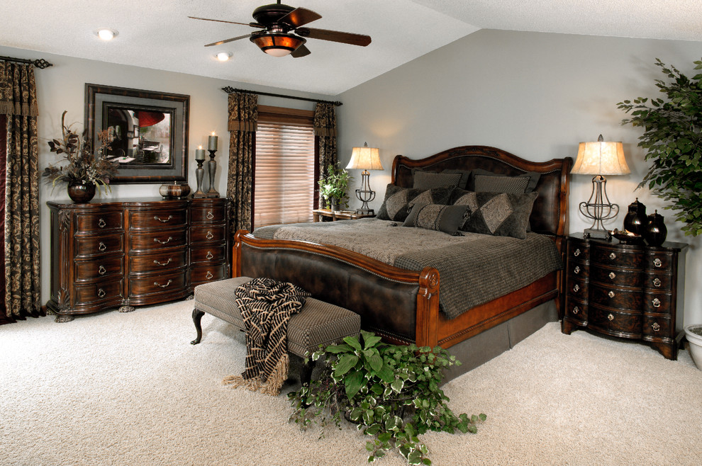 Drapes Over Blinds Bedroom Traditional with Bedroom Bench Beige Carpeting