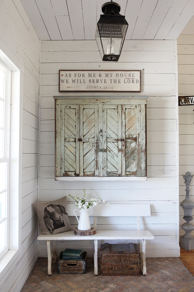 Dried Flower Arrangements Entry Farmhouse with Bench Cabinet Lantern Wall