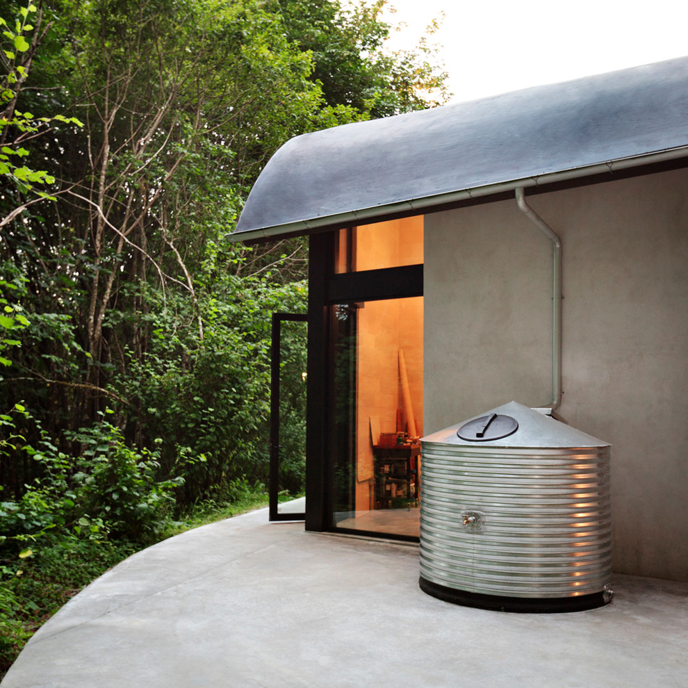 Drink Dispenser with Metal Spigot Exterior Contemporary with Aluminum Windows Cistern Concrete