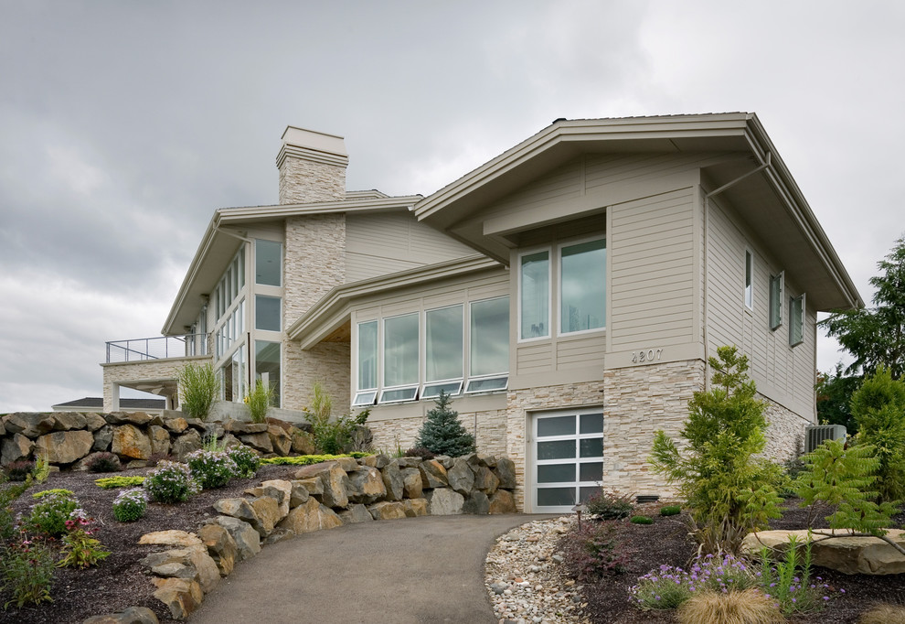 Driveway Retaining Wall Exterior Contemporary with Asphalt Driveway Awning Windows
