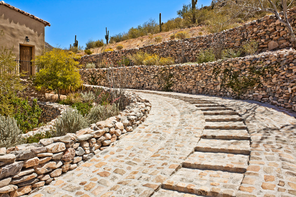 driveway retaining wall Landscape Mediterranean with arid built in steps