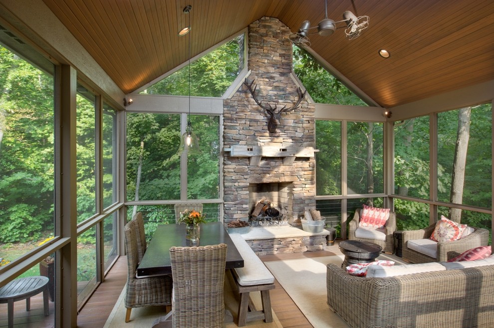 Dual Ceiling Fan Porch Traditional with Area Rug Covered Porch