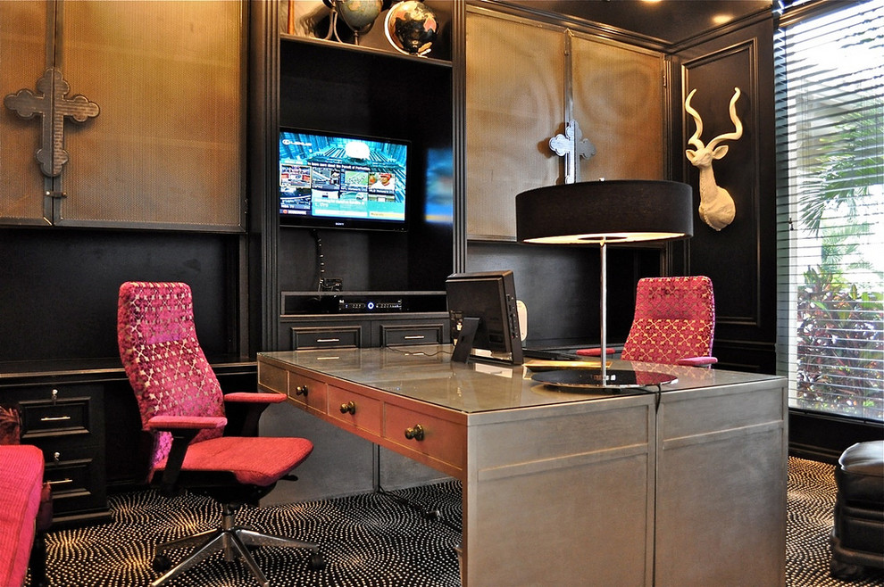 Dual Desks Home Office Home Office Contemporary with Area Rug Black Painted