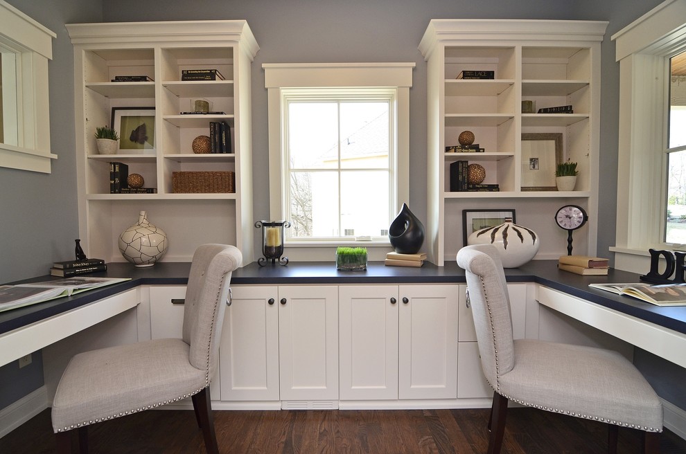 Dual Desks Home Office Home Office Traditional with Built in Desk Built in Storage
