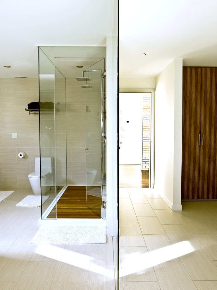 Dual Shower Head Bathroom Contemporary with Bath Mat Bathroom Tile