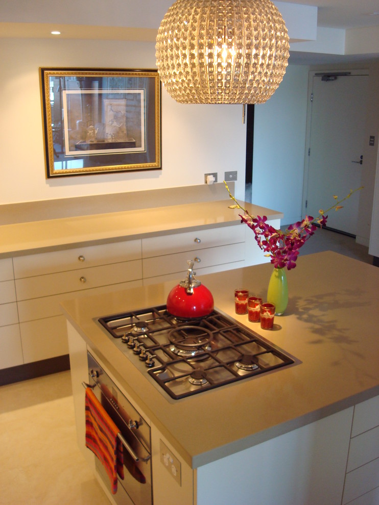 Ductless Range Hood Kitchen Modern with Art Artwork Bulkhead Caesarstone