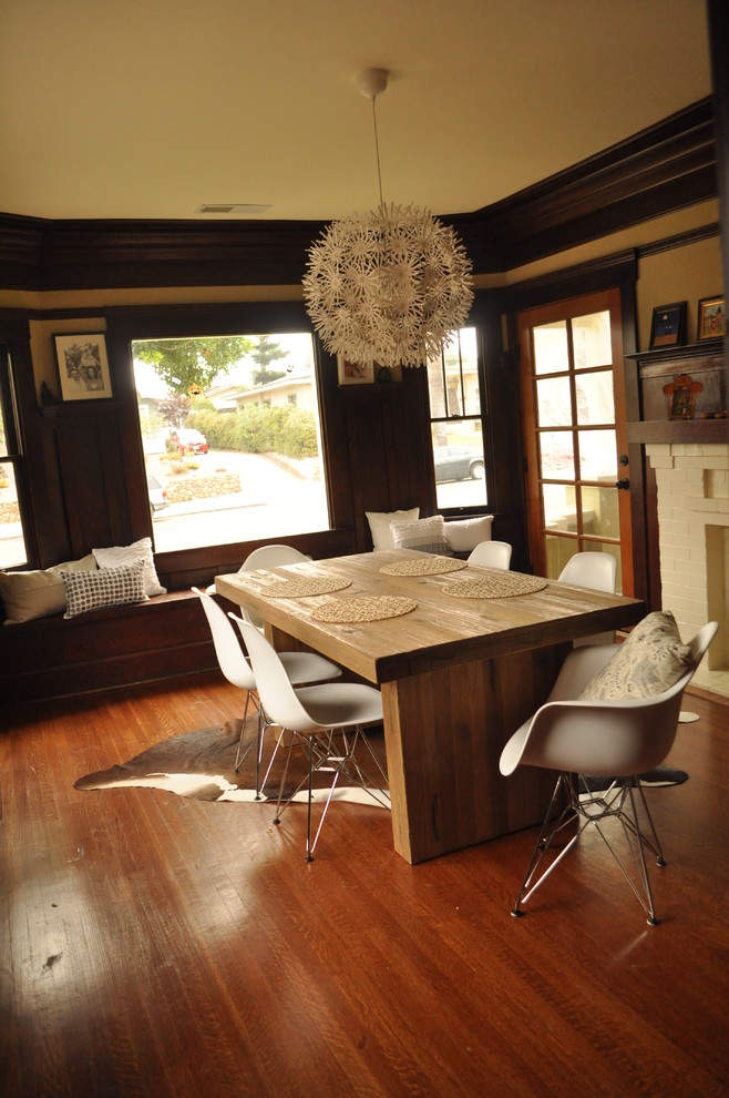 Eames Chair Reproduction Dining Room Transitional with Chunky Wooden Table Contrast
