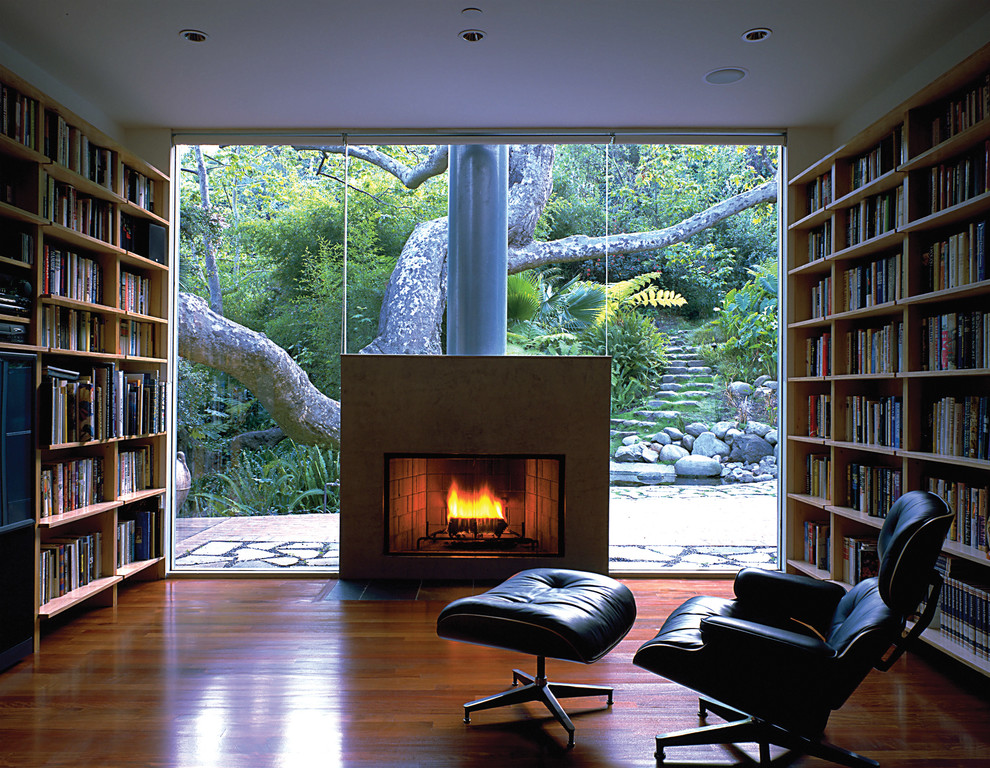 Eames Lounge Chair Family Room Modern with Bookshelves Built in Shelves Eames