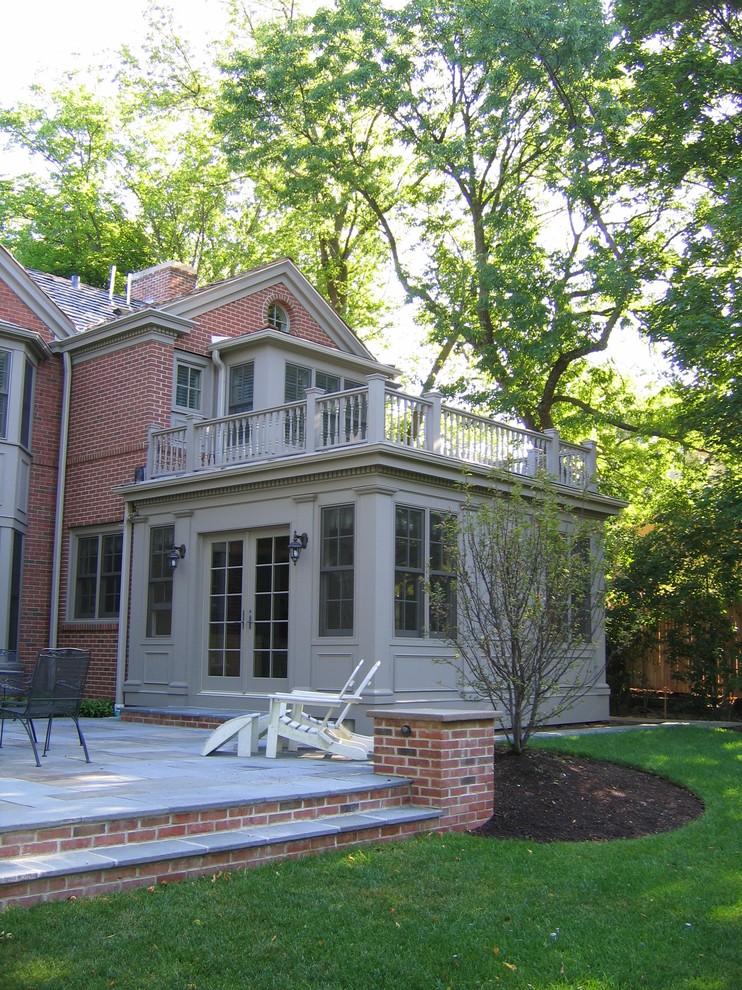 Earth Tones Paint Exterior Traditional with Adirondack Chairs Balcony Brick