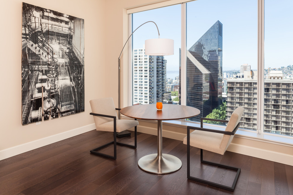 Ebony Hardwood Floors Dining Room Contemporary with Arch Lamp Beige Painted