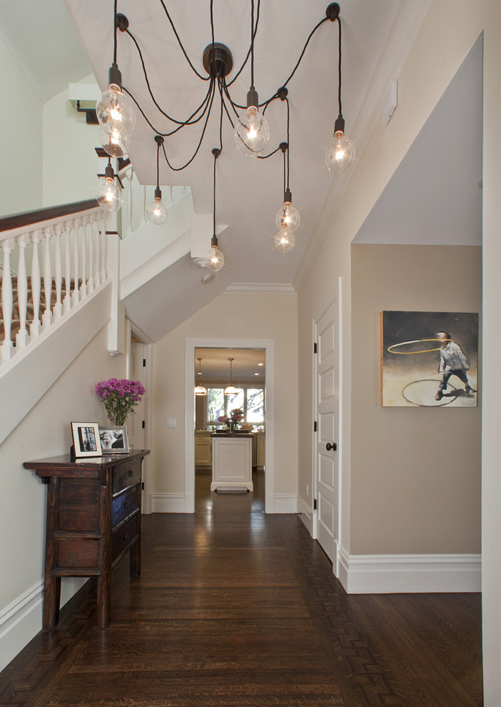 Edison Light Bulb Fixtures Entry Contemporary with Banister Baseboards Chandelier Console