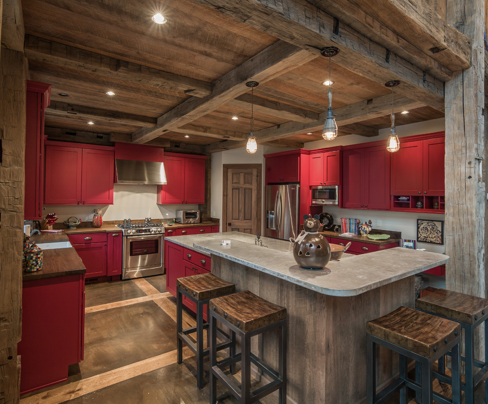 Elegant Bar Stools Kitchen Rustic with Barn Beige Backsplash Concrete