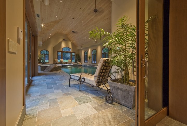Elegant Ceiling Fans Pool Traditional with Arched Windows Boulders Cedar