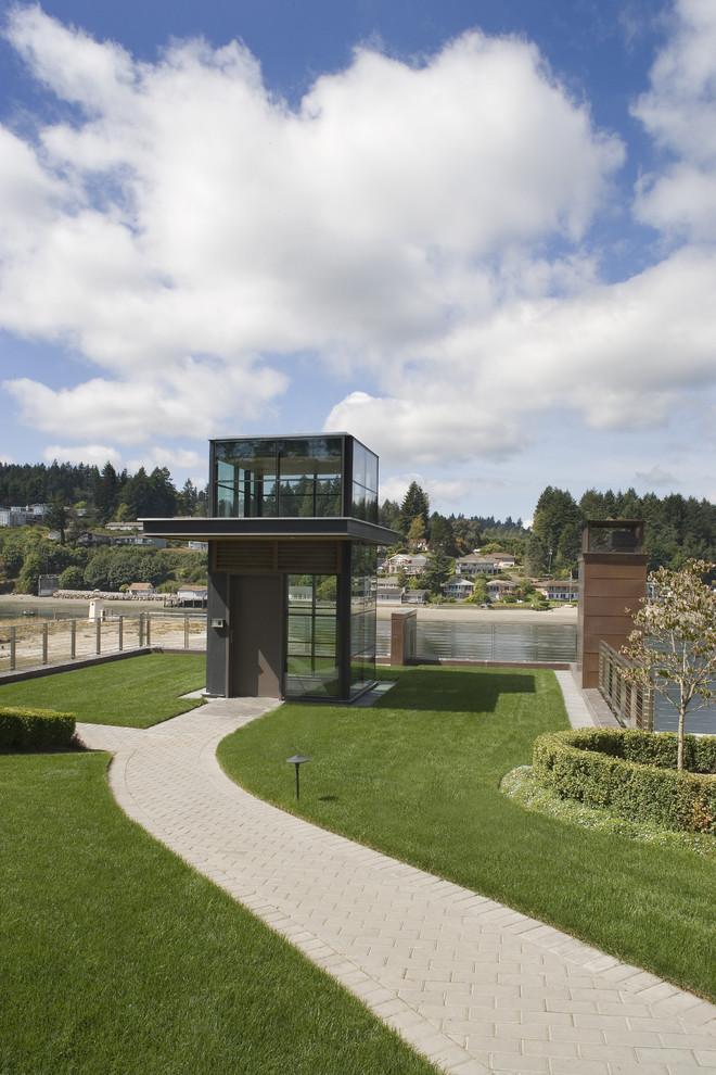 Elevated Deck Plans Exterior Contemporary with Elevator Entry Entrance Garden
