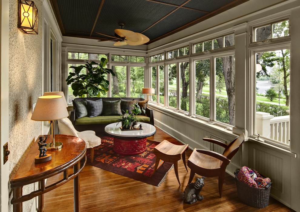 Enclosed Porch Ideas Sunroom Traditional with Accent Ceiling Area Rug