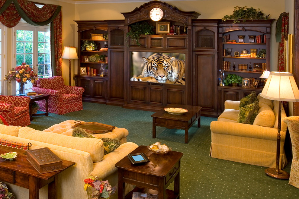 Entertainment Center Plans for Flat Screen Tvs Home Theater Traditional with Armchair Big Screen Bookcase