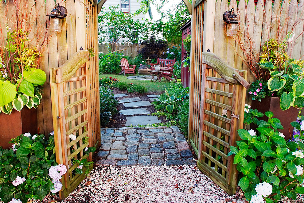 Entrance Gate Designs Landscape Eclectic with Backyard Bench Branches Cobblestones