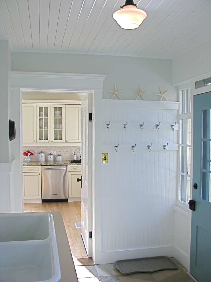 Entry Door Trim Laundry Room Traditional with Baseboard Beach Inspired Blue