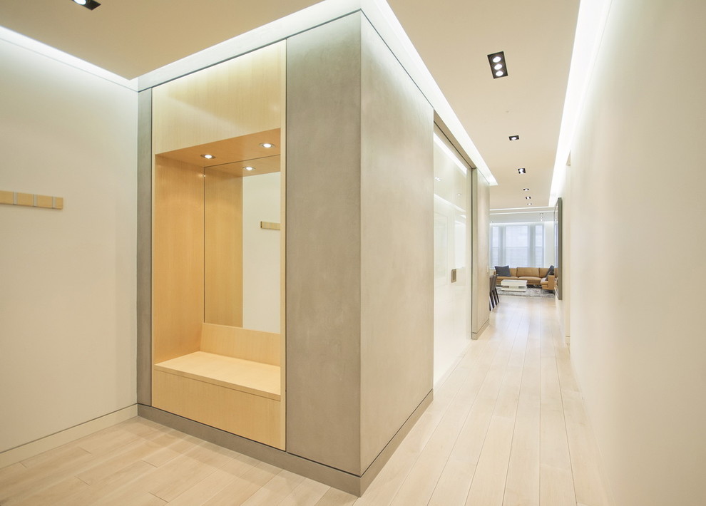Entry Way Bench Hall Modern with Ash Paneling Bench Built In