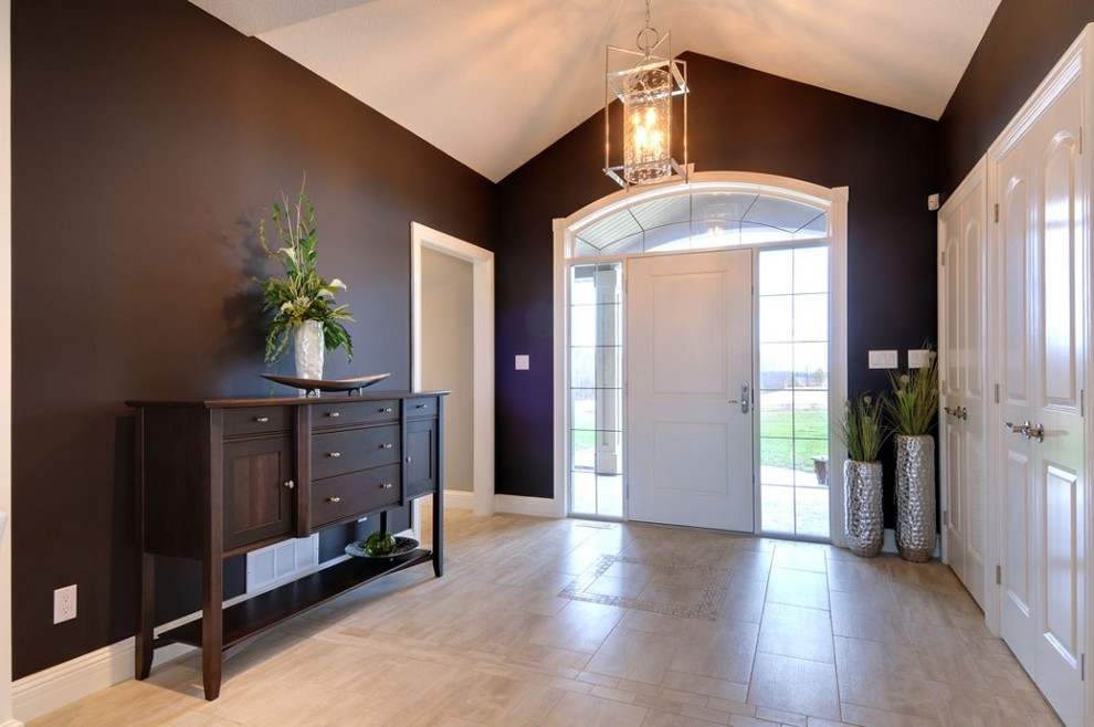 Entry Way Tile Entry Contemporary with Arch Window Console Dark