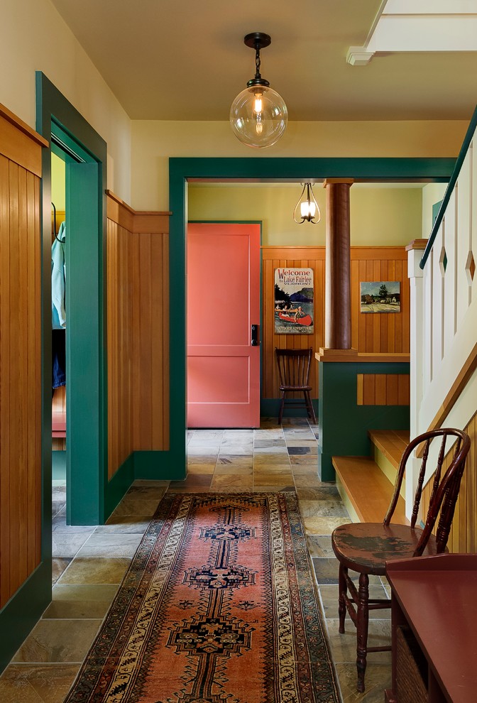 Entry Way Tile Hall Rustic with Carpet Runner Entry Globe